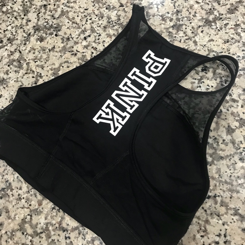 Pink high mesh sports bra